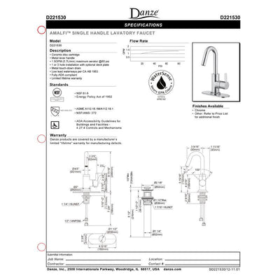 Danze Amalfi Chrome Single Handle Centerset Bathroom Faucet w/ Touch Down Drain