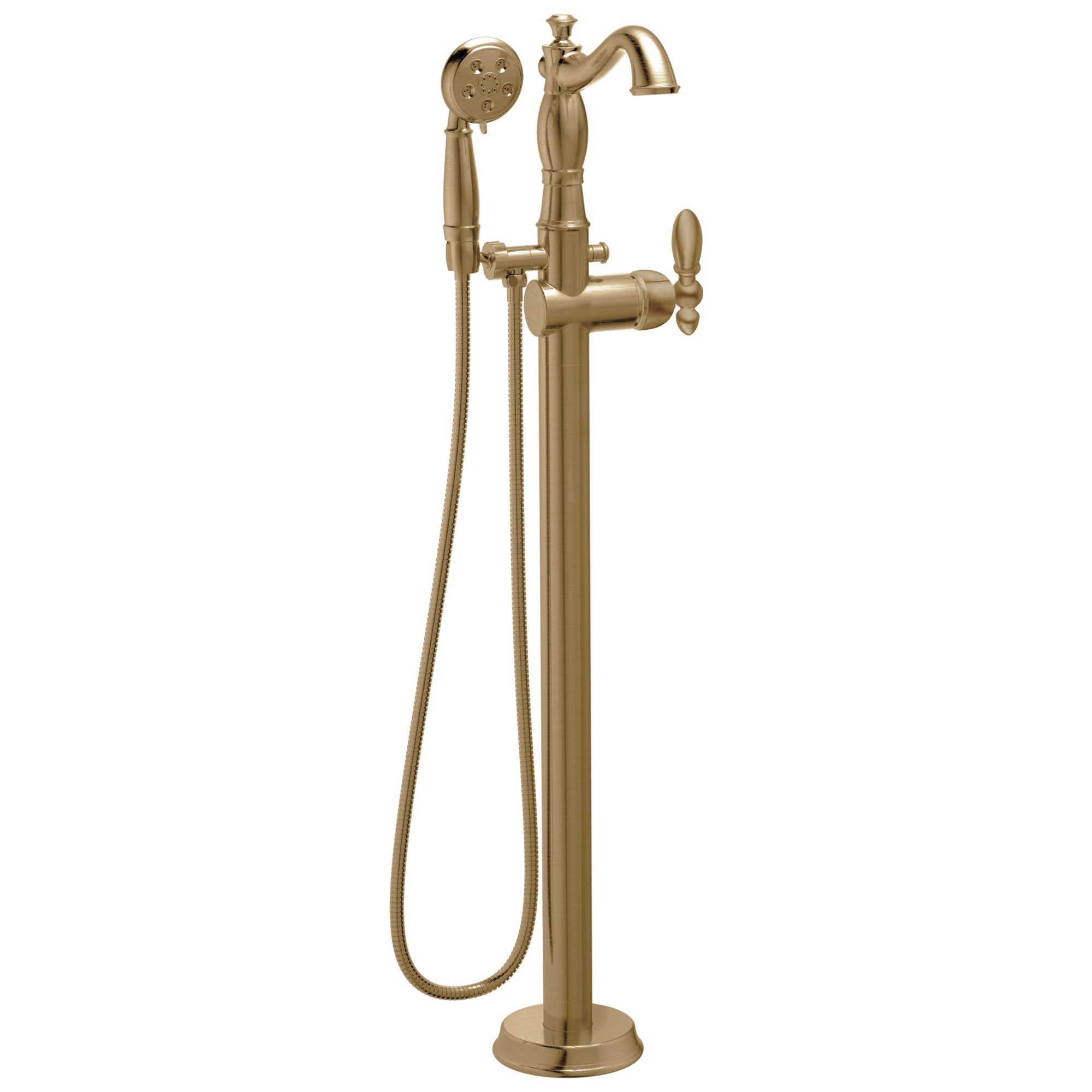 Delta Victorian Freestanding Floor-Mount Tub Filler Faucet with Sprayer in Champagne Bronze INCLUDES Single Lever Handle and Rough-in Valve D2571V