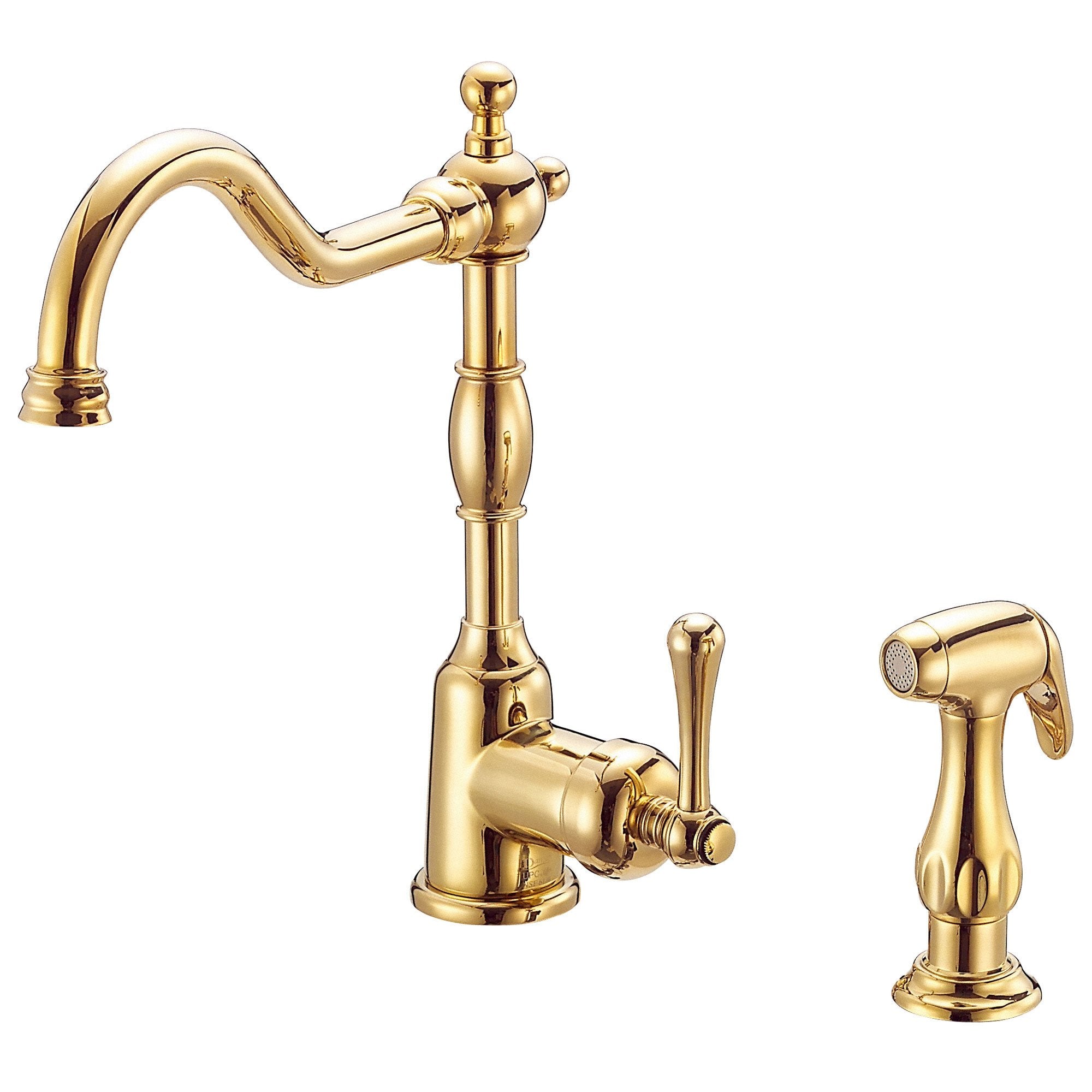 Danze Opulence Polished Brass Single Side Handle Kitchen Faucet with Sprayer