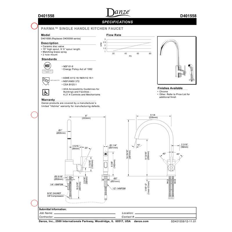 Danze Parma Stainless Steel Modern Single Handle Kitchen Faucet