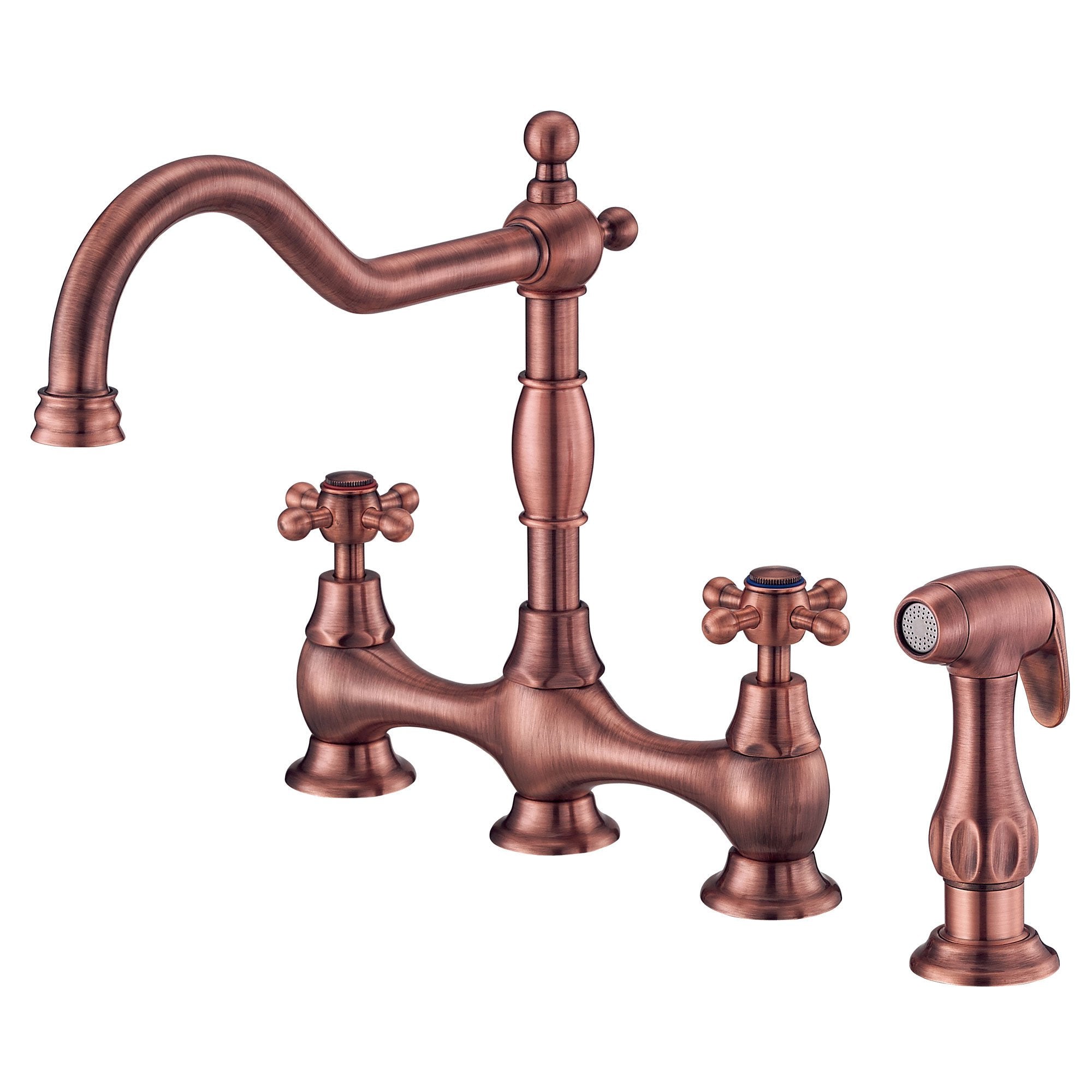 Danze Opulence Antique Copper Cross Handle Bridge Kitchen Faucet