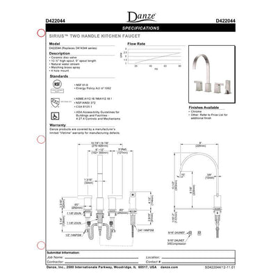 Danze Sirius Chrome 2 Handle Widespread Kitchen Faucet with Sprayer