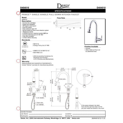 Danze Prince Stainless Steel Single Handle Hi-Arch Pull-Out Spray Kitchen Faucet