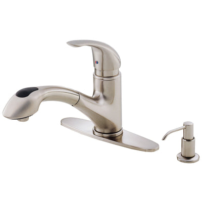 Danze Melrose Modern Stainless Steel Pull-Out Kitchen Faucet with Soap Dispenser