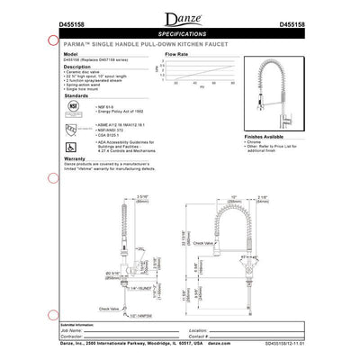 Danze Parma Stainless Steel Modern Pre-rinse Commercial Style Kitchen Faucet
