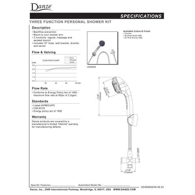 Danze Chrome Multi-Function Personal Hand Held Shower Head Kit