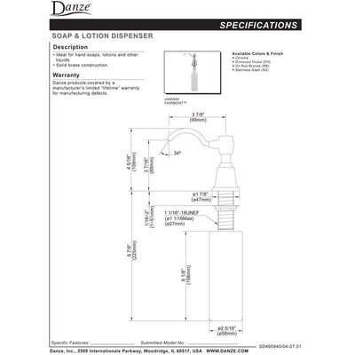 Danze Fairmont Stainless Steel Finish Deck Mount Soap & Lotion Dispenser