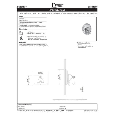 Danze Opulence Chrome Pressure Balance Shower Control with Diverter INCLUDES Rough-in Valve