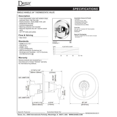 Danze Fairmont Oil Rubbed Bronze 1 Handle High-Volume Thermostatic Shower Control INCLUDES Rough-in Valve