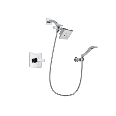 Delta Arzo Chrome Finish Shower Faucet System Package with Square Showerhead and Modern Handheld Shower Spray with Wall Bracket and Hose Includes Rough-in Valve DSP0012V