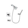 Delta Arzo Chrome Finish Thermostatic Tub and Shower Faucet System Package with Square Showerhead and Modern Handheld Shower Spray with Wall Bracket and Hose Includes Rough-in Valve and Tub Spout DSP0054V