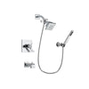 Delta Arzo Chrome Finish Thermostatic Tub and Shower Faucet System Package with Square Showerhead and Modern Handheld Shower Spray with Wall Bracket and Hose Includes Rough-in Valve and Tub Spout DSP0102V
