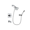 Delta Dryden Chrome Finish Tub and Shower Faucet System Package with Square Showerhead and Modern Handheld Shower Spray with Wall Bracket and Hose Includes Rough-in Valve and Tub Spout DSP0103V