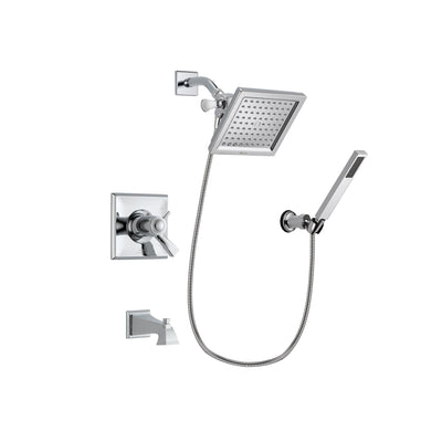 Delta Dryden Chrome Finish Thermostatic Tub and Shower Faucet System Package with 6.5-inch Square Rain Showerhead and Modern Handheld Shower Spray with Wall Bracket and Hose Includes Rough-in Valve and Tub Spout DSP0114V
