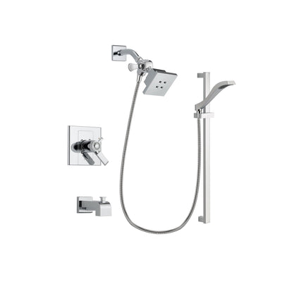Delta Arzo Chrome Finish Thermostatic Tub and Shower Faucet System Package with Square Showerhead and Wall Mount Slide Bar with Handheld Shower Spray Includes Rough-in Valve and Tub Spout DSP0150V