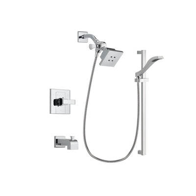 Delta Arzo Chrome Finish Tub and Shower Faucet System Package with Square Showerhead and Wall Mount Slide Bar with Handheld Shower Spray Includes Rough-in Valve and Tub Spout DSP0155V