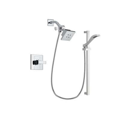 Delta Arzo Chrome Finish Shower Faucet System Package with Square Showerhead and Wall Mount Slide Bar with Handheld Shower Spray Includes Rough-in Valve DSP0156V