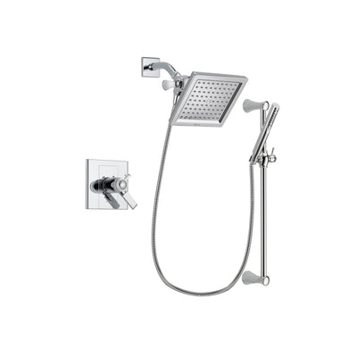 Delta Arzo Chrome Finish Thermostatic Shower Faucet System Package with 6.5-inch Square Rain Showerhead and Modern Wall Mount Slide Bar with Handheld Shower Spray Includes Rough-in Valve DSP0261V