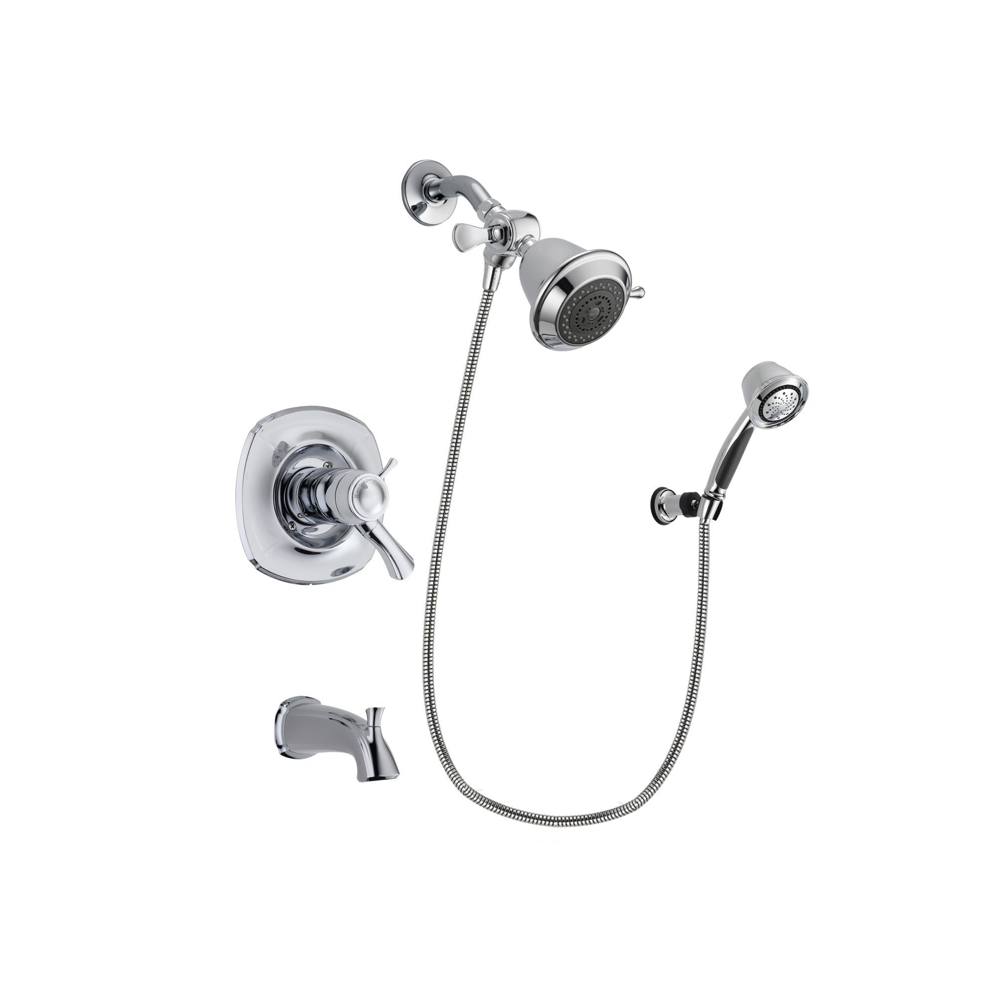 Delta Addison Chrome Finish Thermostatic Tub and Shower Faucet System Package with Shower Head and 5-Spray Adjustable Wall Mount Hand Shower Includes Rough-in Valve and Tub Spout DSP0295V
