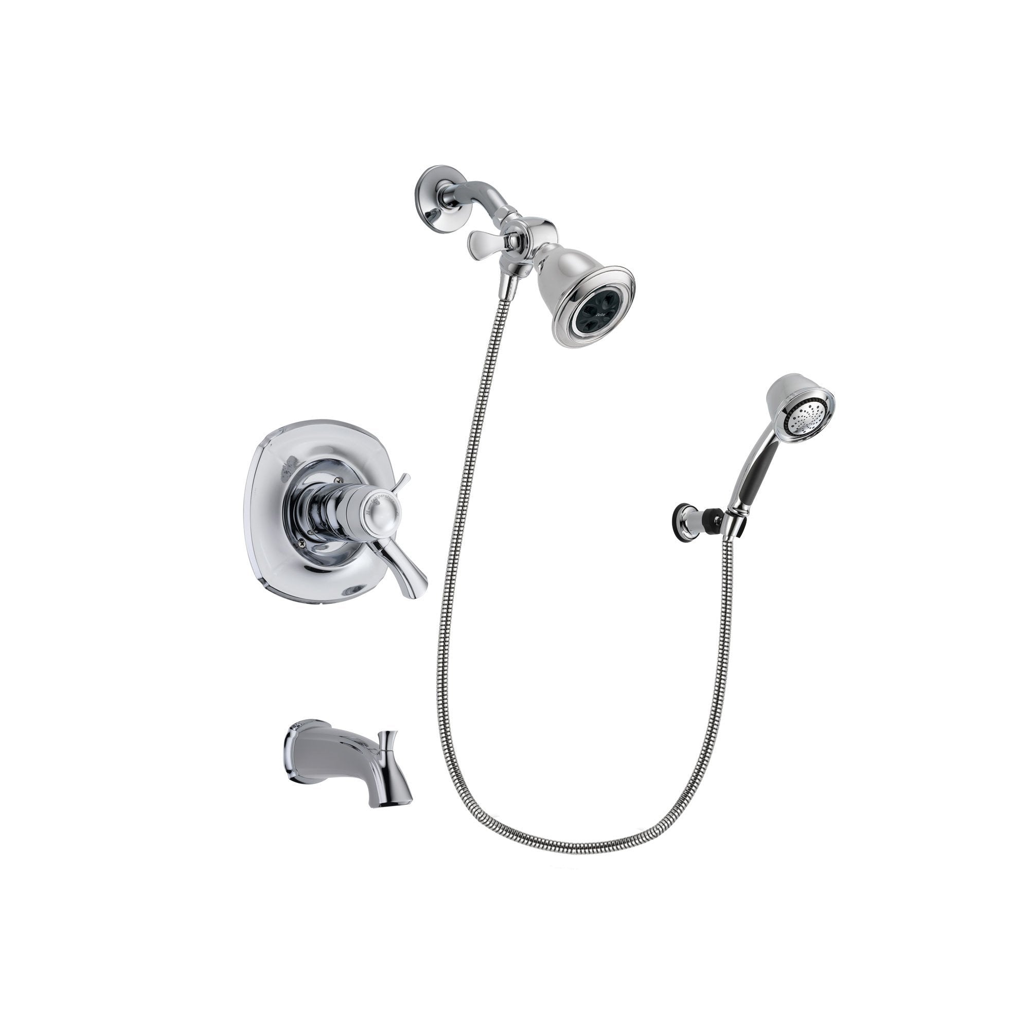 Delta Addison Chrome Finish Thermostatic Tub and Shower Faucet System Package with Water Efficient Showerhead and 5-Spray Adjustable Wall Mount Hand Shower Includes Rough-in Valve and Tub Spout DSP0329V
