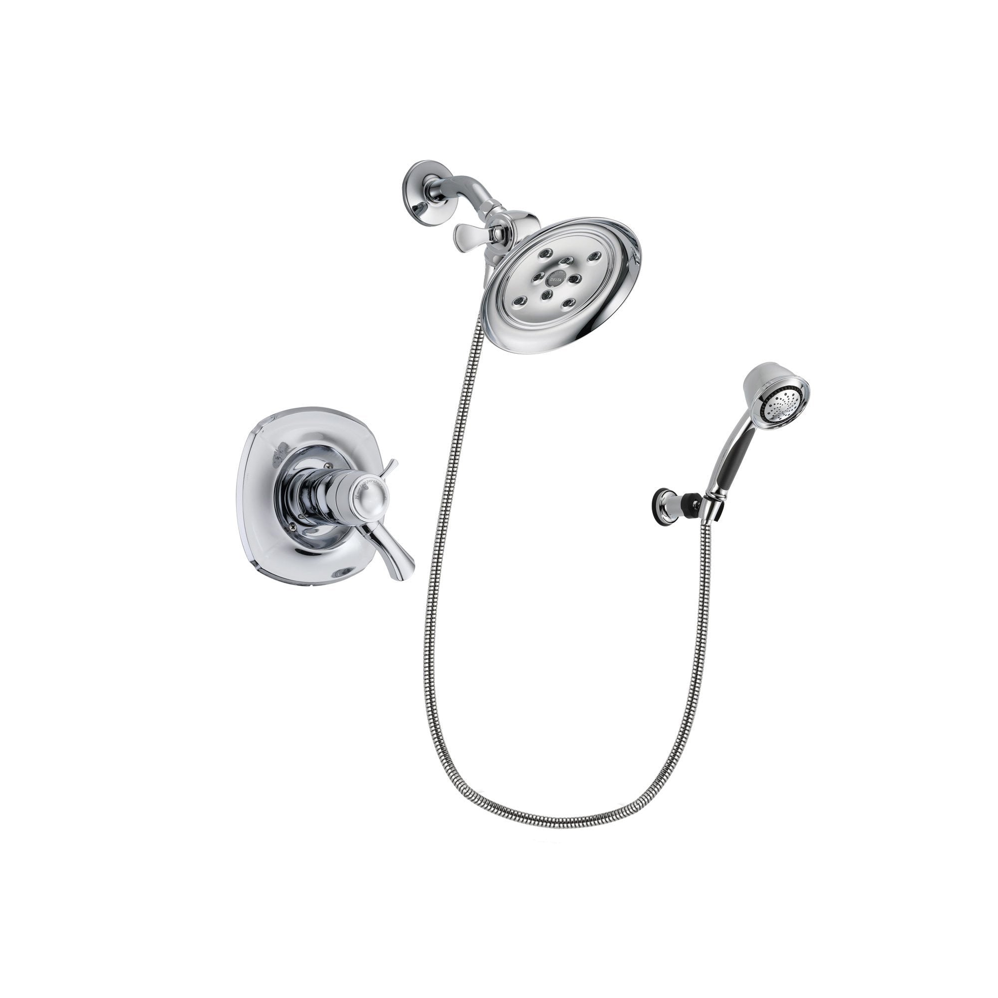 Delta Addison Chrome Finish Thermostatic Shower Faucet System Package with Large Rain Showerhead and 5-Spray Adjustable Wall Mount Hand Shower Includes Rough-in Valve DSP0364V
