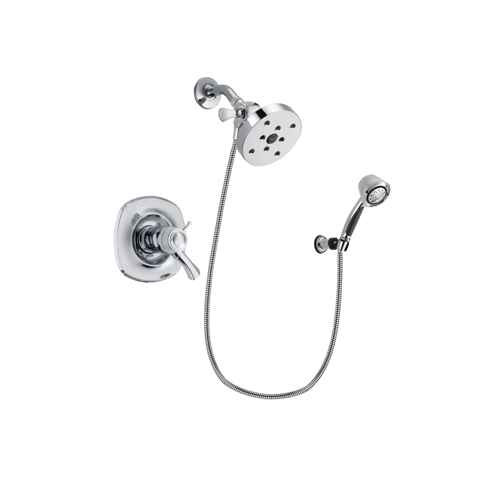 Delta Addison Chrome Finish Thermostatic Shower Faucet System Package with 5-1/2 inch Shower Head and 5-Spray Adjustable Wall Mount Hand Shower Includes Rough-in Valve DSP0398V