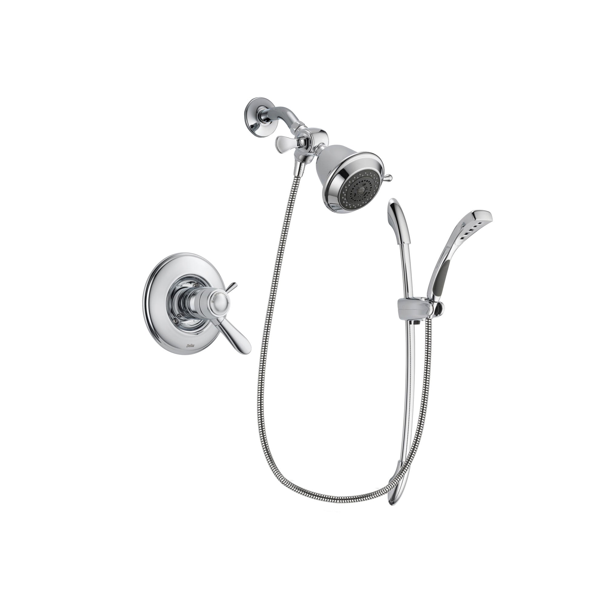 Delta Lahara Chrome Finish Thermostatic Shower Faucet System Package with Shower Head and Handheld Shower with Slide Bar Includes Rough-in Valve DSP0426V