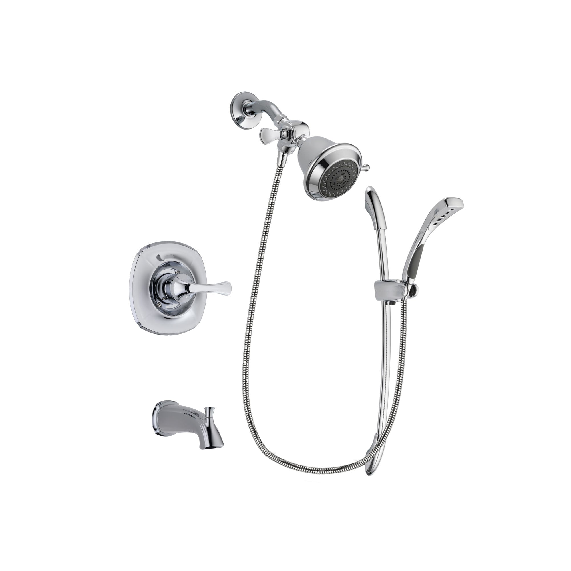 Delta Addison Chrome Finish Tub and Shower Faucet System Package with Shower Head and Handheld Shower with Slide Bar Includes Rough-in Valve and Tub Spout DSP0441V