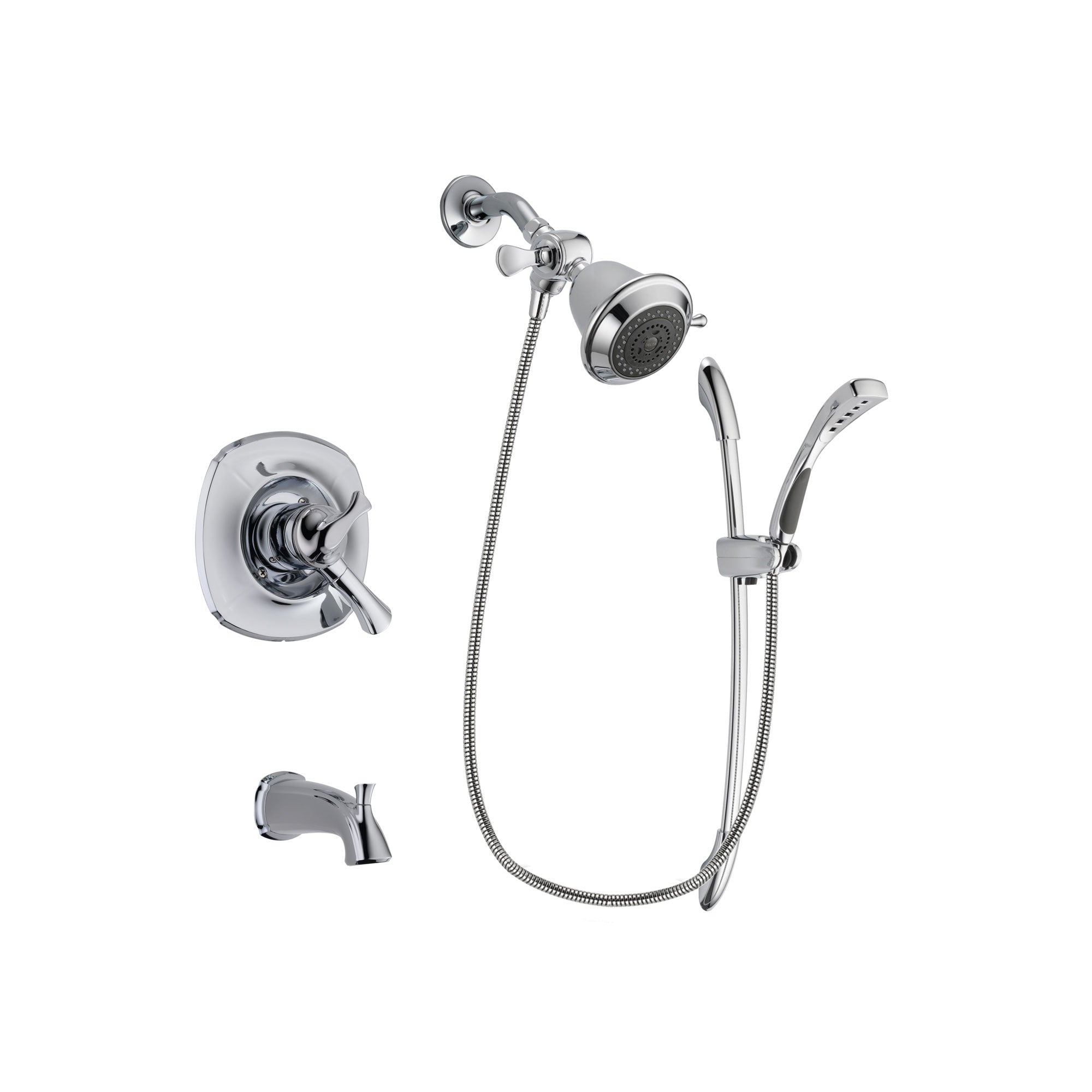 Delta Addison Chrome Finish Dual Control Tub and Shower Faucet System Package with Shower Head and Handheld Shower with Slide Bar Includes Rough-in Valve and Tub Spout DSP0453V