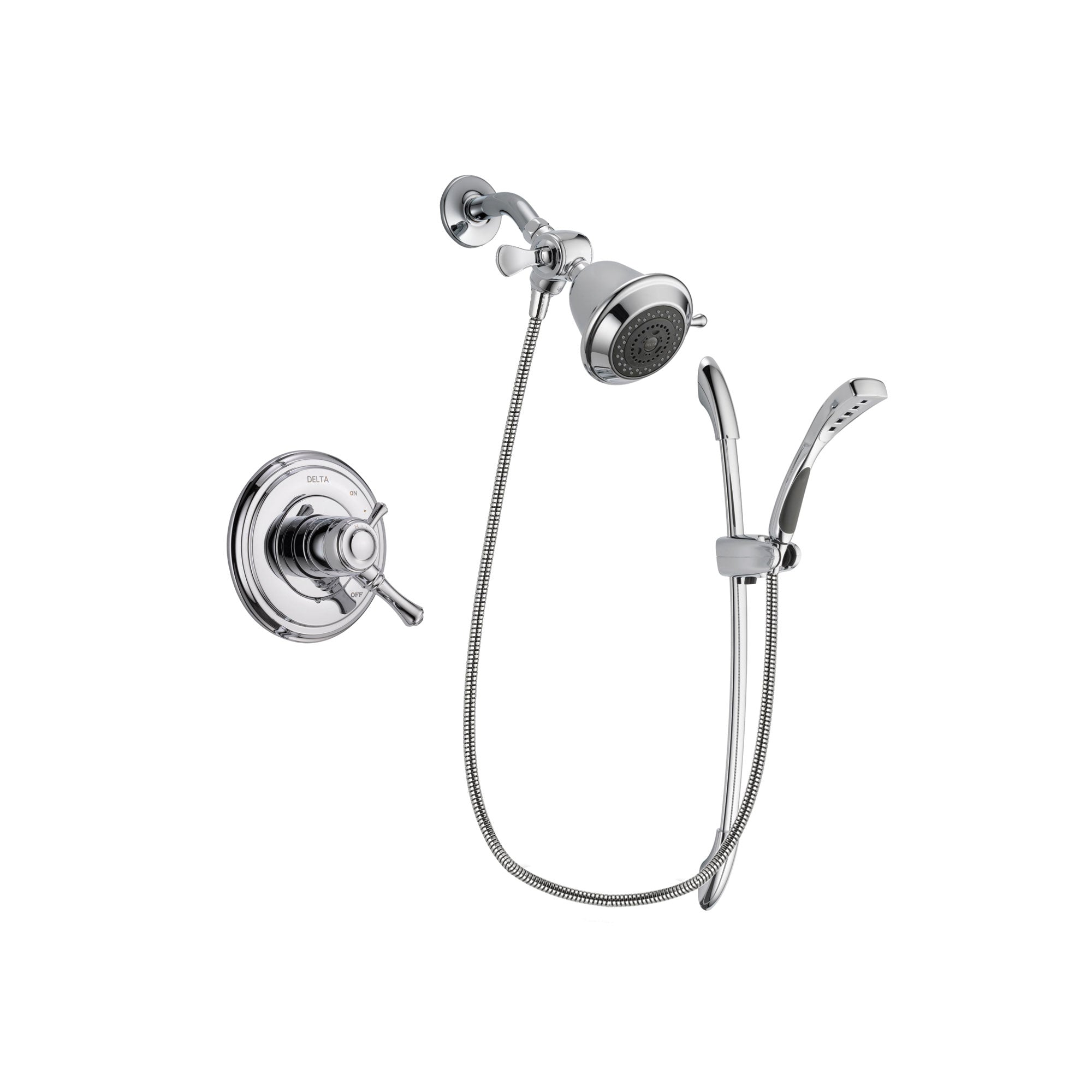 Delta Cassidy Chrome Finish Dual Control Shower Faucet System Package with Shower Head and Handheld Shower with Slide Bar Includes Rough-in Valve DSP0458V