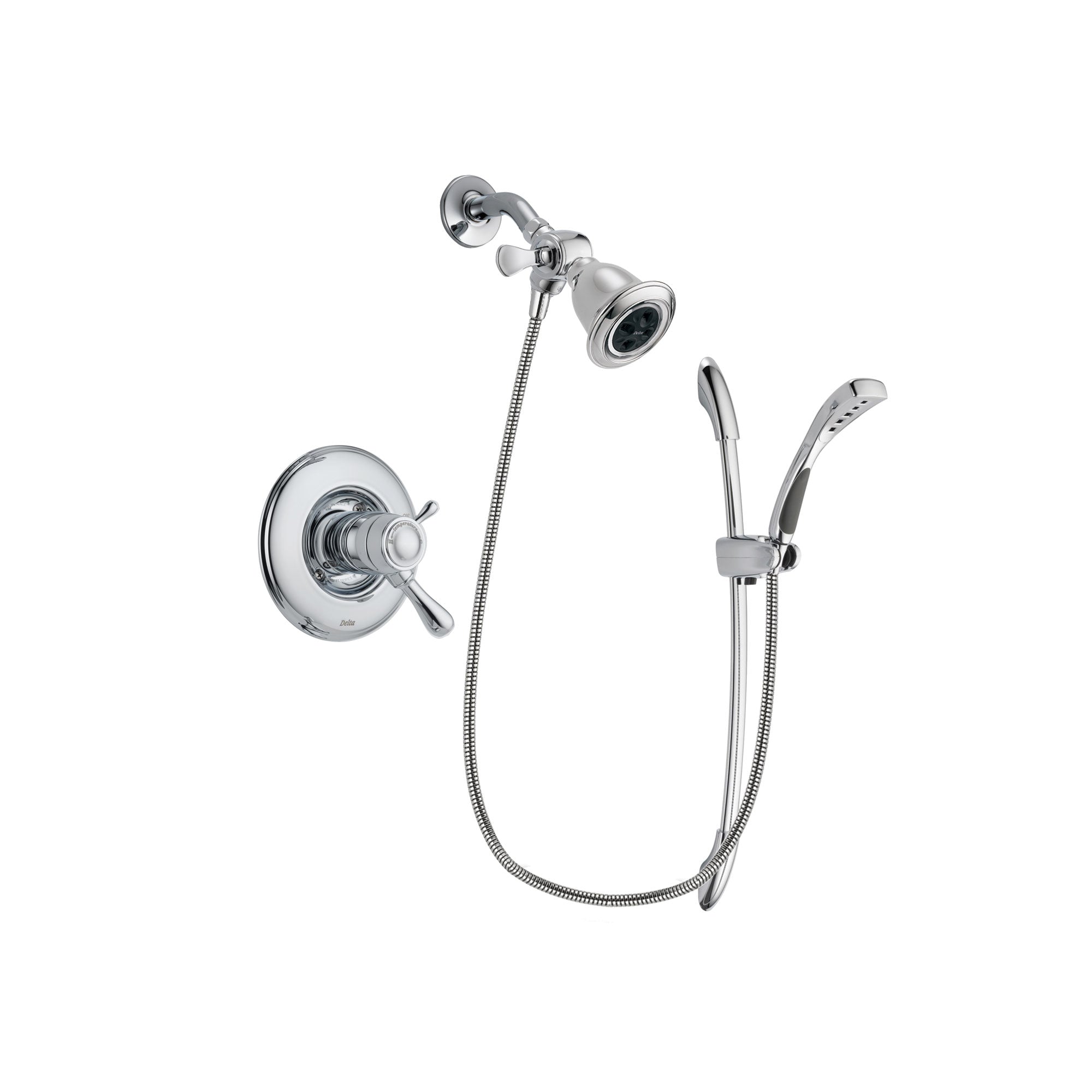 Delta Leland Chrome Finish Thermostatic Shower Faucet System Package with Water Efficient Showerhead and Handheld Shower with Slide Bar Includes Rough-in Valve DSP0464V
