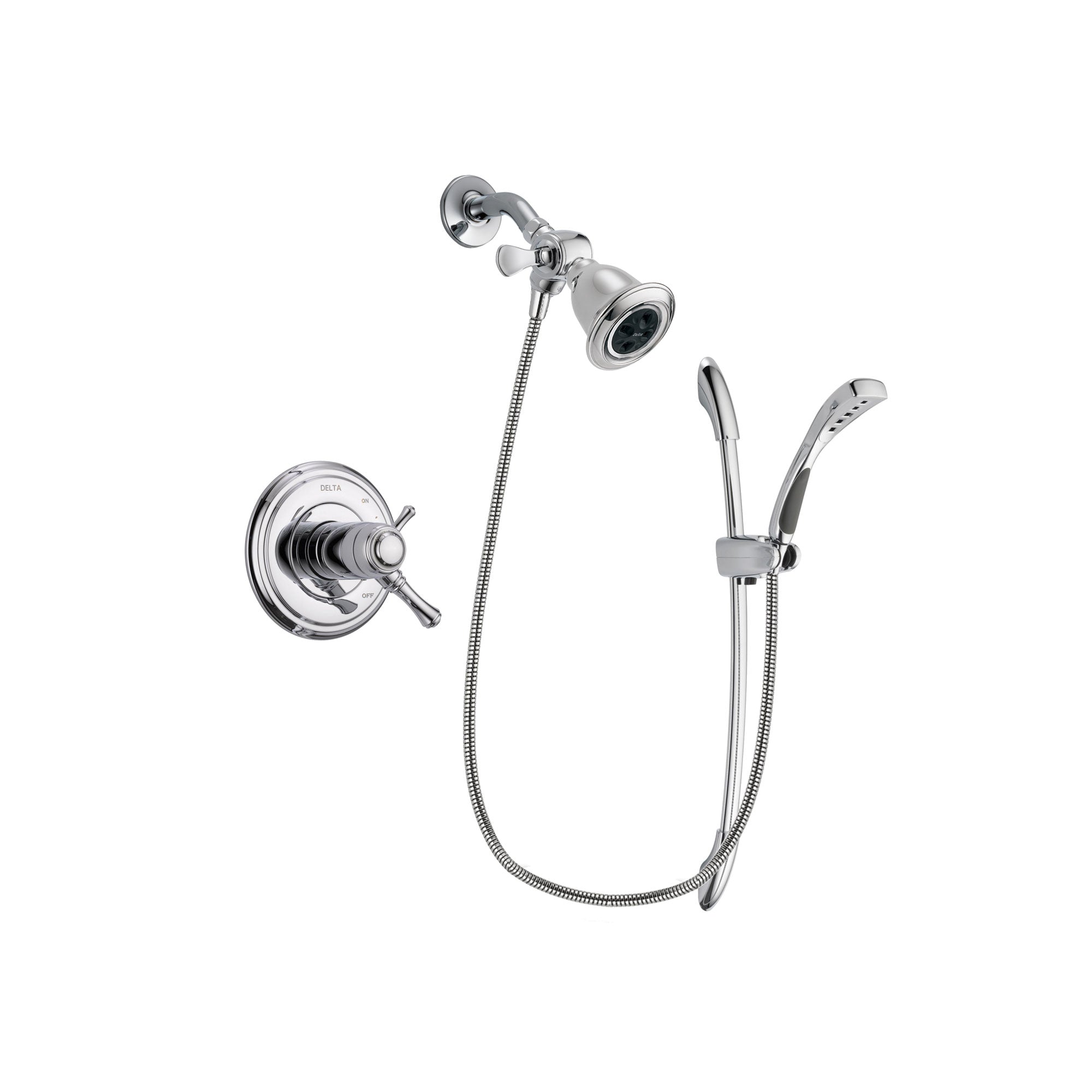 Delta Cassidy Chrome Finish Thermostatic Shower Faucet System Package with Water Efficient Showerhead and Handheld Shower with Slide Bar Includes Rough-in Valve DSP0468V