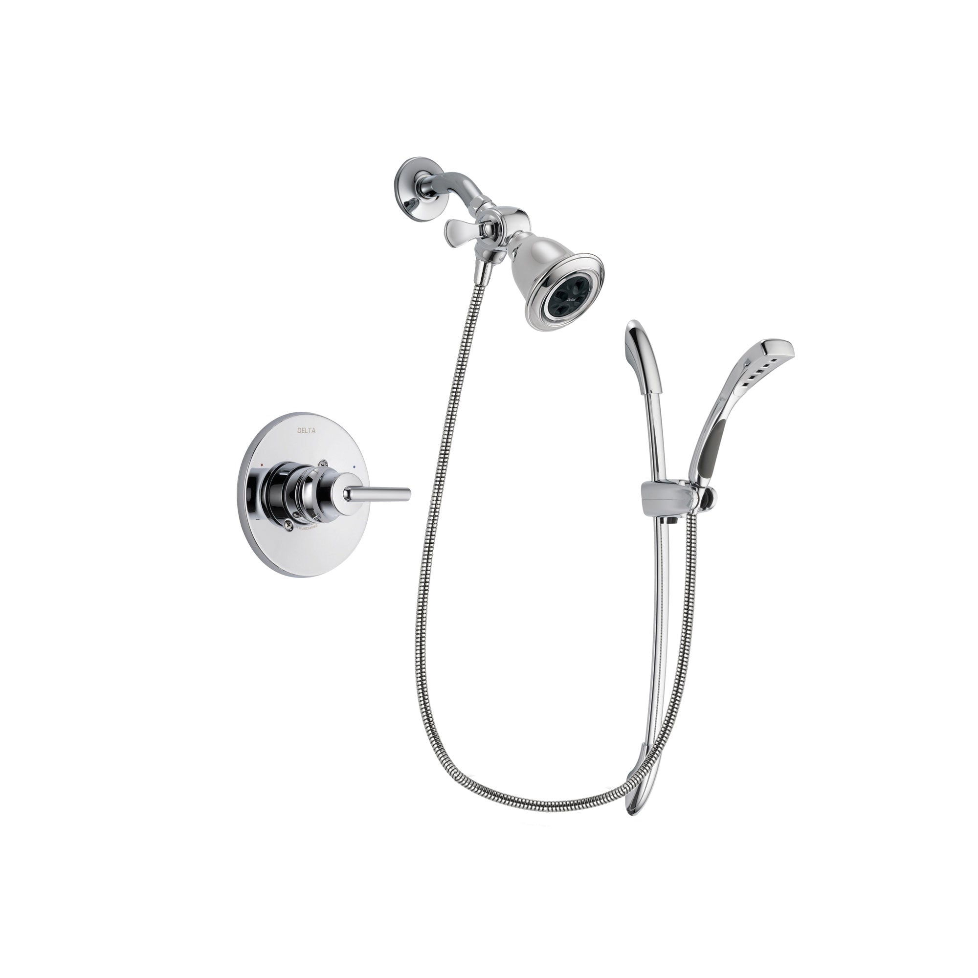 Delta Trinsic Chrome Finish Shower Faucet System Package with Water Efficient Showerhead and Handheld Shower with Slide Bar Includes Rough-in Valve DSP0472V