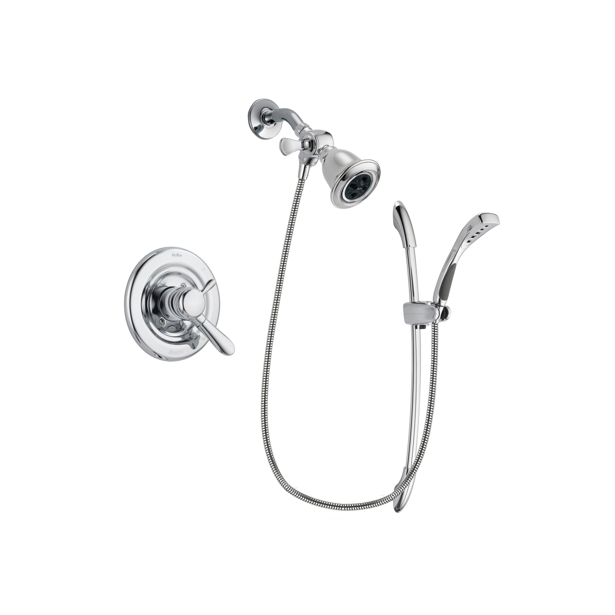 Delta Lahara Chrome Finish Dual Control Shower Faucet System Package with Water Efficient Showerhead and Handheld Shower with Slide Bar Includes Rough-in Valve DSP0480V