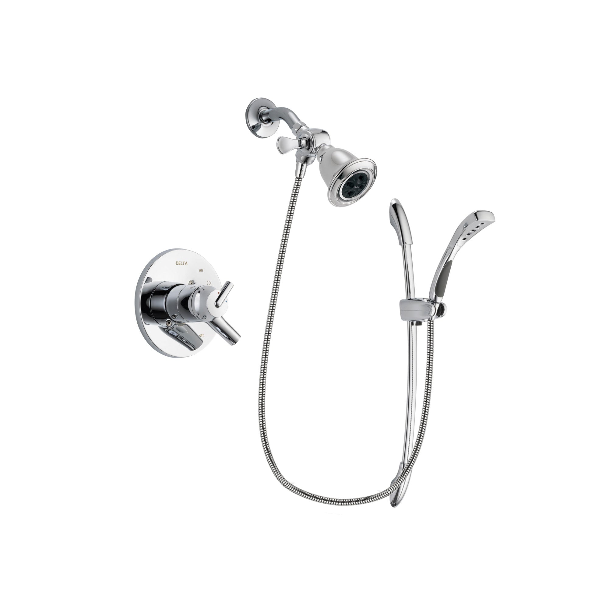 Delta Trinsic Chrome Finish Dual Control Shower Faucet System Package with Water Efficient Showerhead and Handheld Shower with Slide Bar Includes Rough-in Valve DSP0482V
