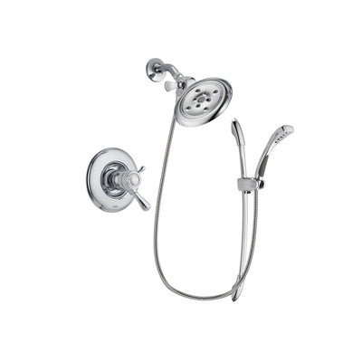 Delta Leland Chrome Finish Thermostatic Shower Faucet System Package with Large Rain Showerhead and Handheld Shower with Slide Bar Includes Rough-in Valve DSP0498V