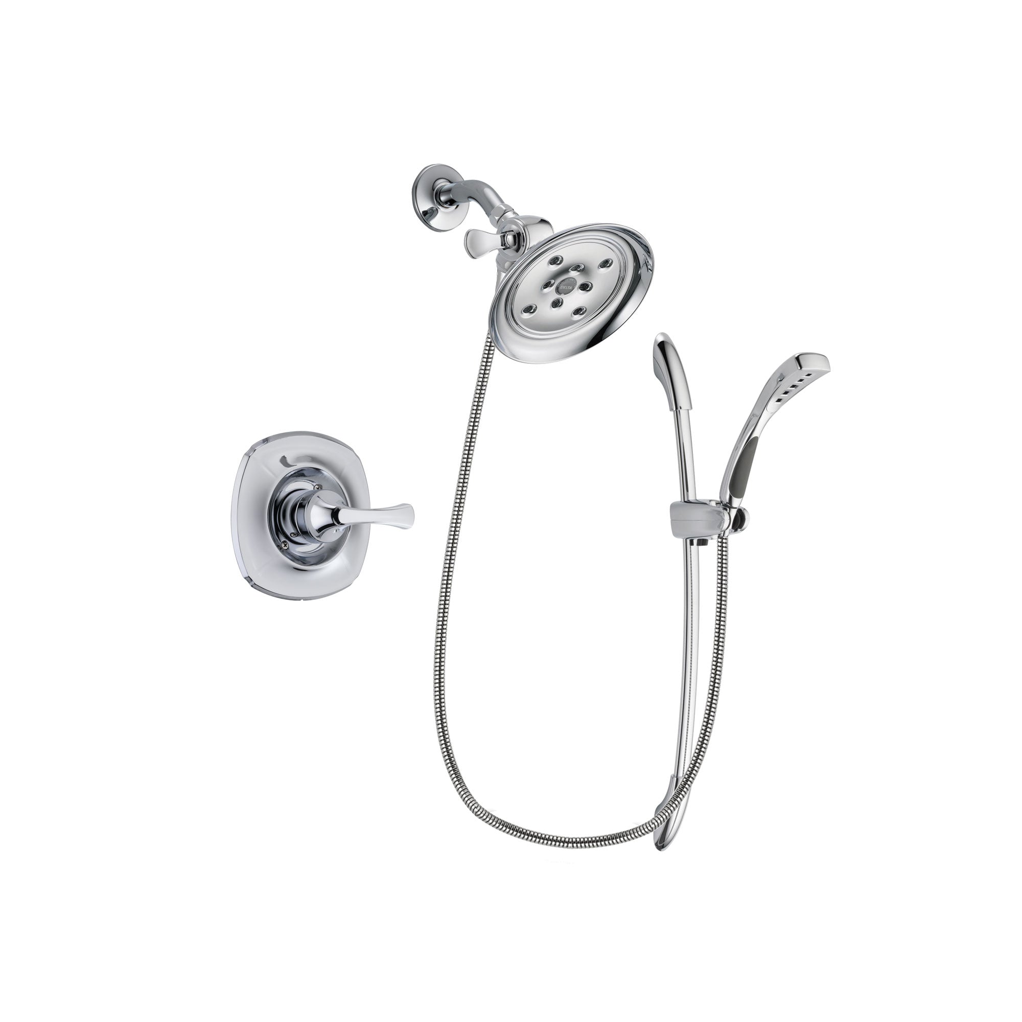 Delta Addison Chrome Finish Shower Faucet System Package with Large Rain Showerhead and Handheld Shower with Slide Bar Includes Rough-in Valve DSP0510V