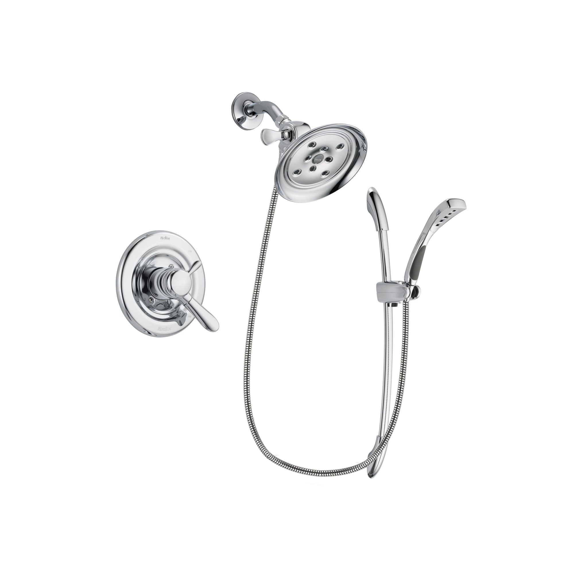 Delta Lahara Chrome Finish Dual Control Shower Faucet System Package with Large Rain Showerhead and Handheld Shower with Slide Bar Includes Rough-in Valve DSP0514V