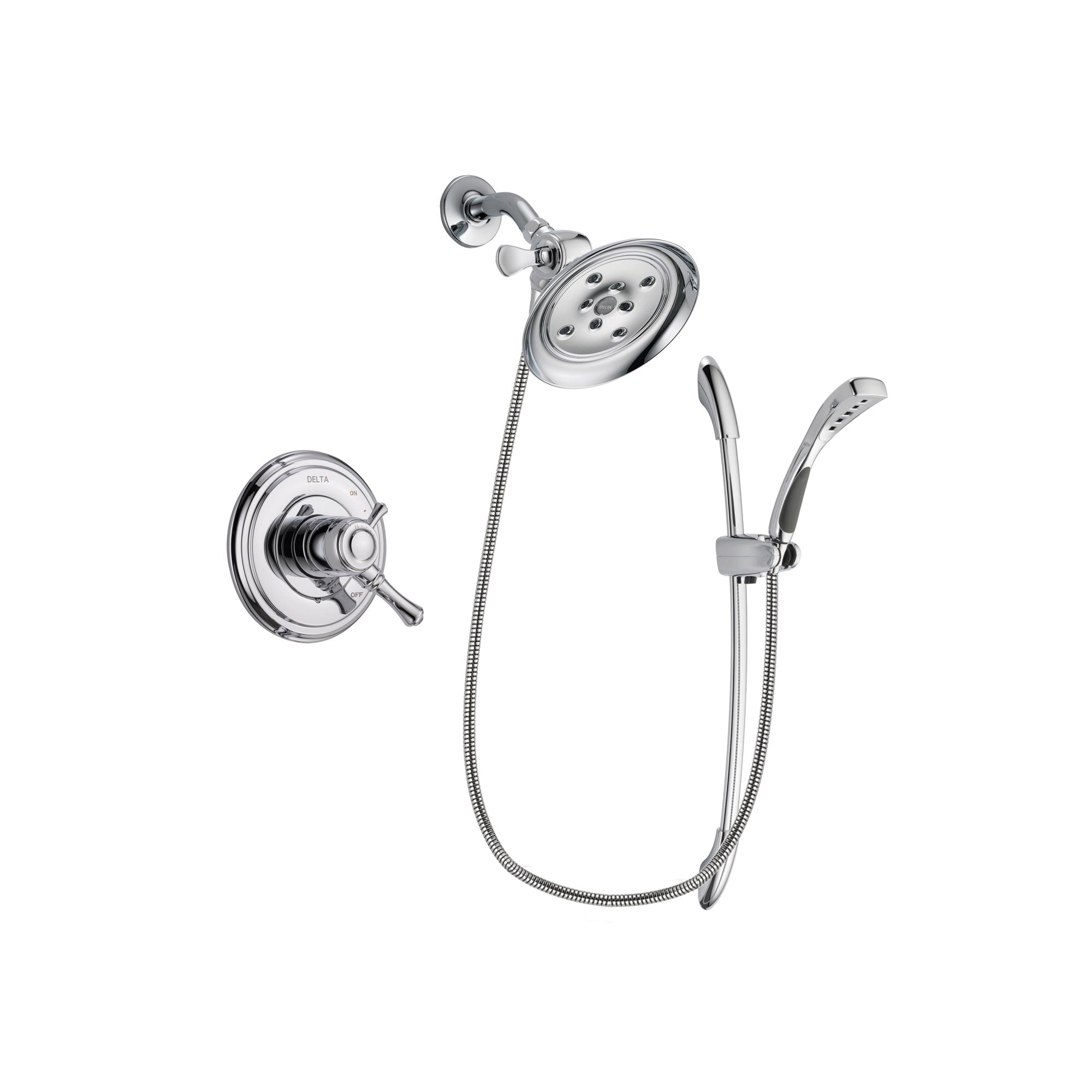 Delta Cassidy Chrome Finish Dual Control Shower Faucet System Package with Large Rain Showerhead and Handheld Shower with Slide Bar Includes Rough-in Valve DSP0526V