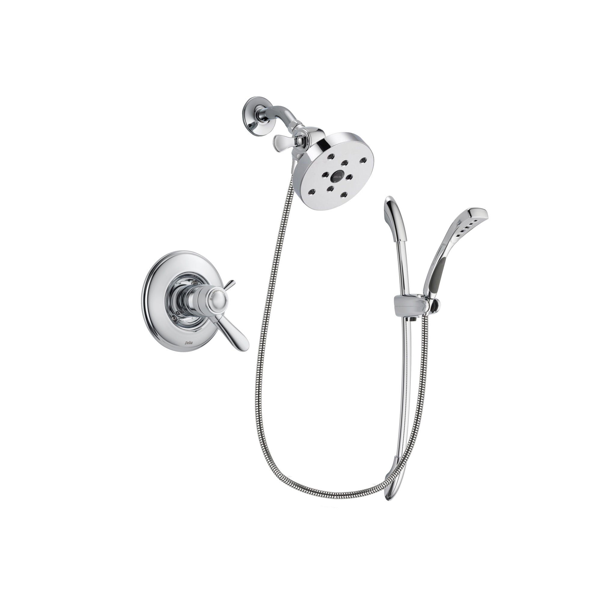 Delta Lahara Chrome Finish Thermostatic Shower Faucet System Package with 5-1/2 inch Shower Head and Handheld Shower with Slide Bar Includes Rough-in Valve DSP0528V
