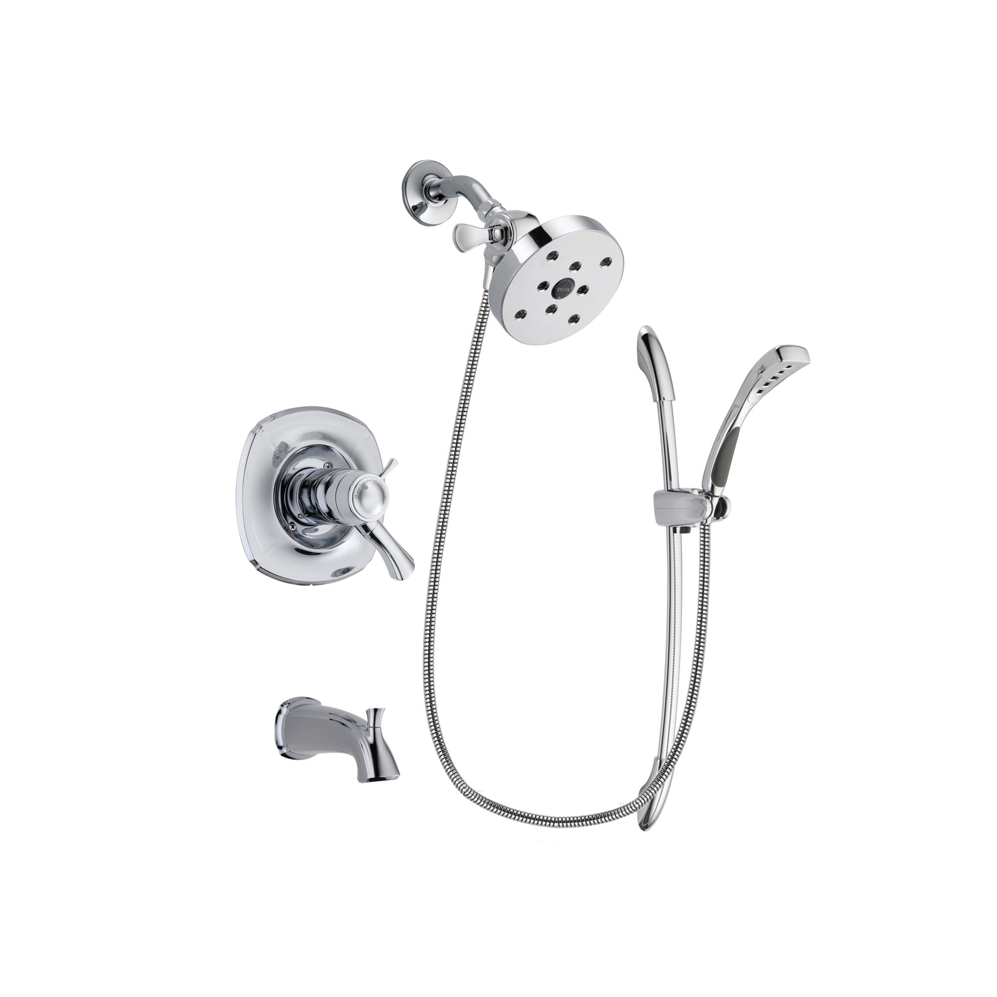 Delta Addison Chrome Finish Thermostatic Tub and Shower Faucet System Package with 5-1/2 inch Shower Head and Handheld Shower with Slide Bar Includes Rough-in Valve and Tub Spout DSP0533V