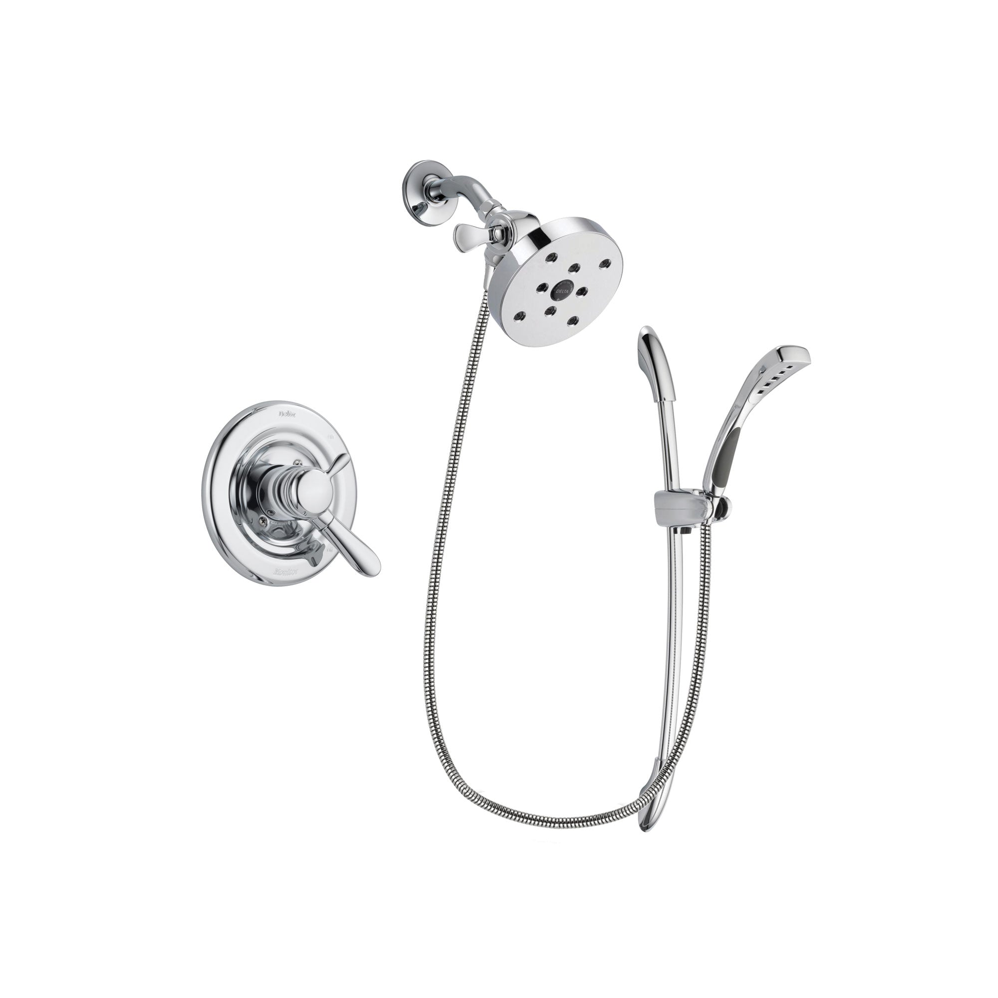 Delta Lahara Chrome Finish Dual Control Shower Faucet System Package with 5-1/2 inch Shower Head and Handheld Shower with Slide Bar Includes Rough-in Valve DSP0548V