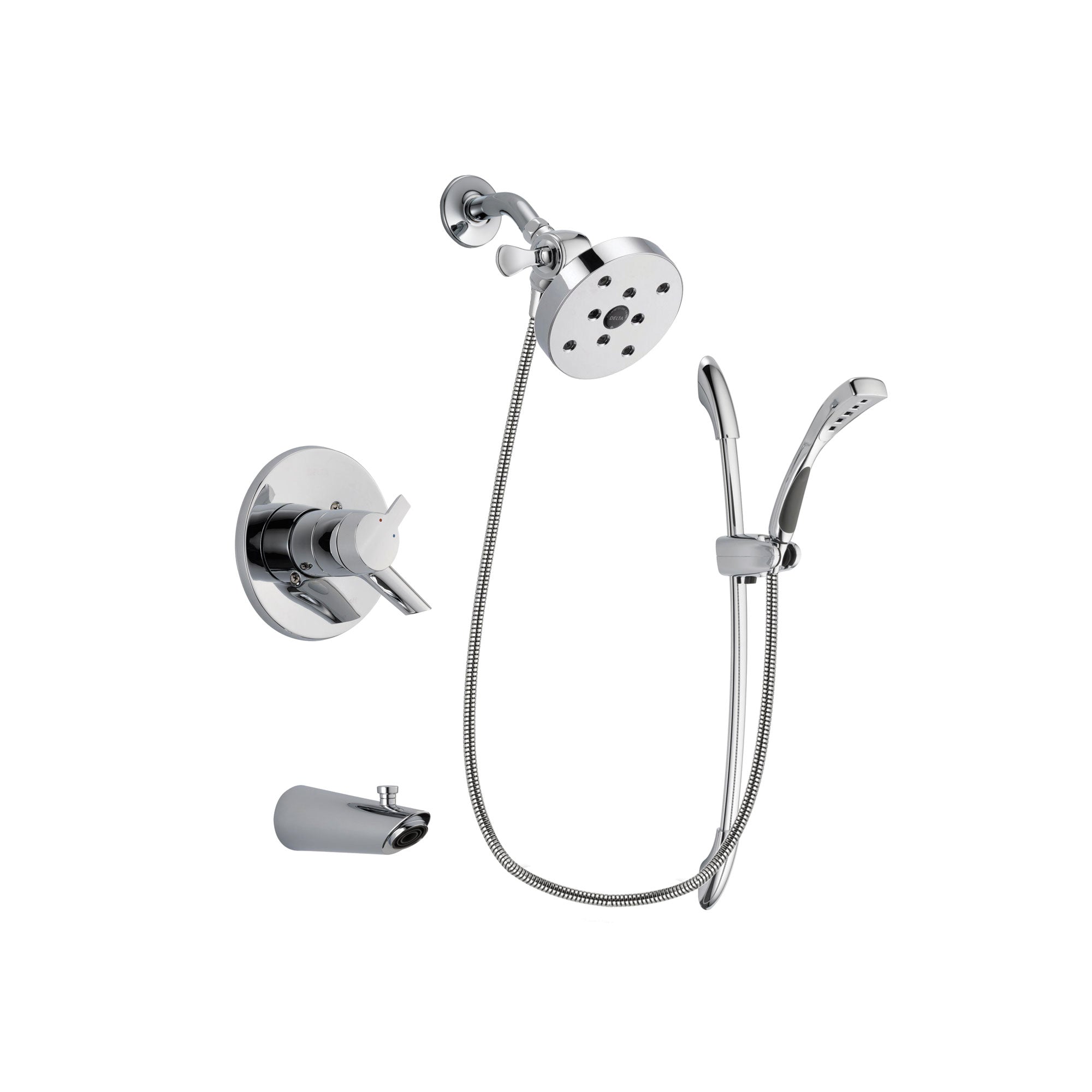 Delta Compel Chrome Finish Dual Control Tub and Shower Faucet System Package with 5-1/2 inch Shower Head and Handheld Shower with Slide Bar Includes Rough-in Valve and Tub Spout DSP0551V