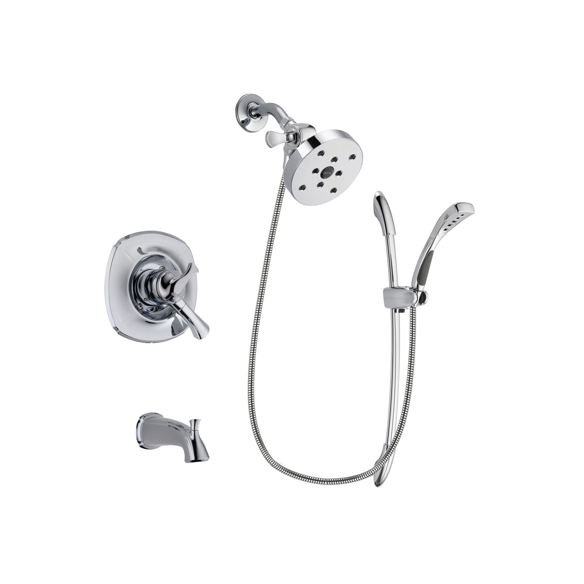 Delta Addison Chrome Finish Dual Control Tub and Shower Faucet System Package with 5-1/2 inch Shower Head and Handheld Shower with Slide Bar Includes Rough-in Valve and Tub Spout DSP0555V