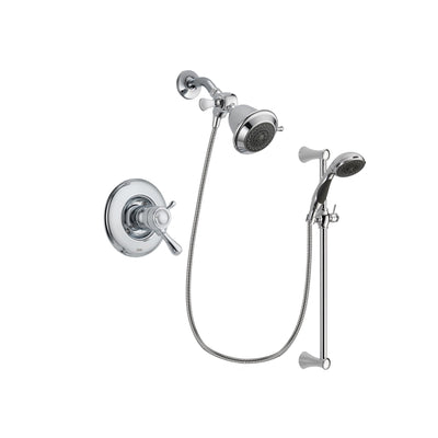 Delta Leland Chrome Finish Thermostatic Shower Faucet System Package with Shower Head and 5-Spray Wall Mount Slide Bar with Personal Handheld Shower Includes Rough-in Valve DSP0702V