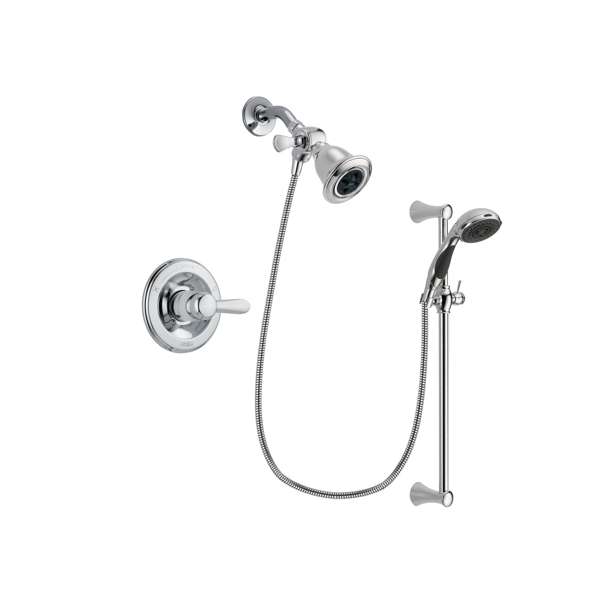 Delta Lahara Chrome Finish Shower Faucet System Package with Water Efficient Showerhead and 5-Spray Wall Mount Slide Bar with Personal Handheld Shower Includes Rough-in Valve DSP0742V