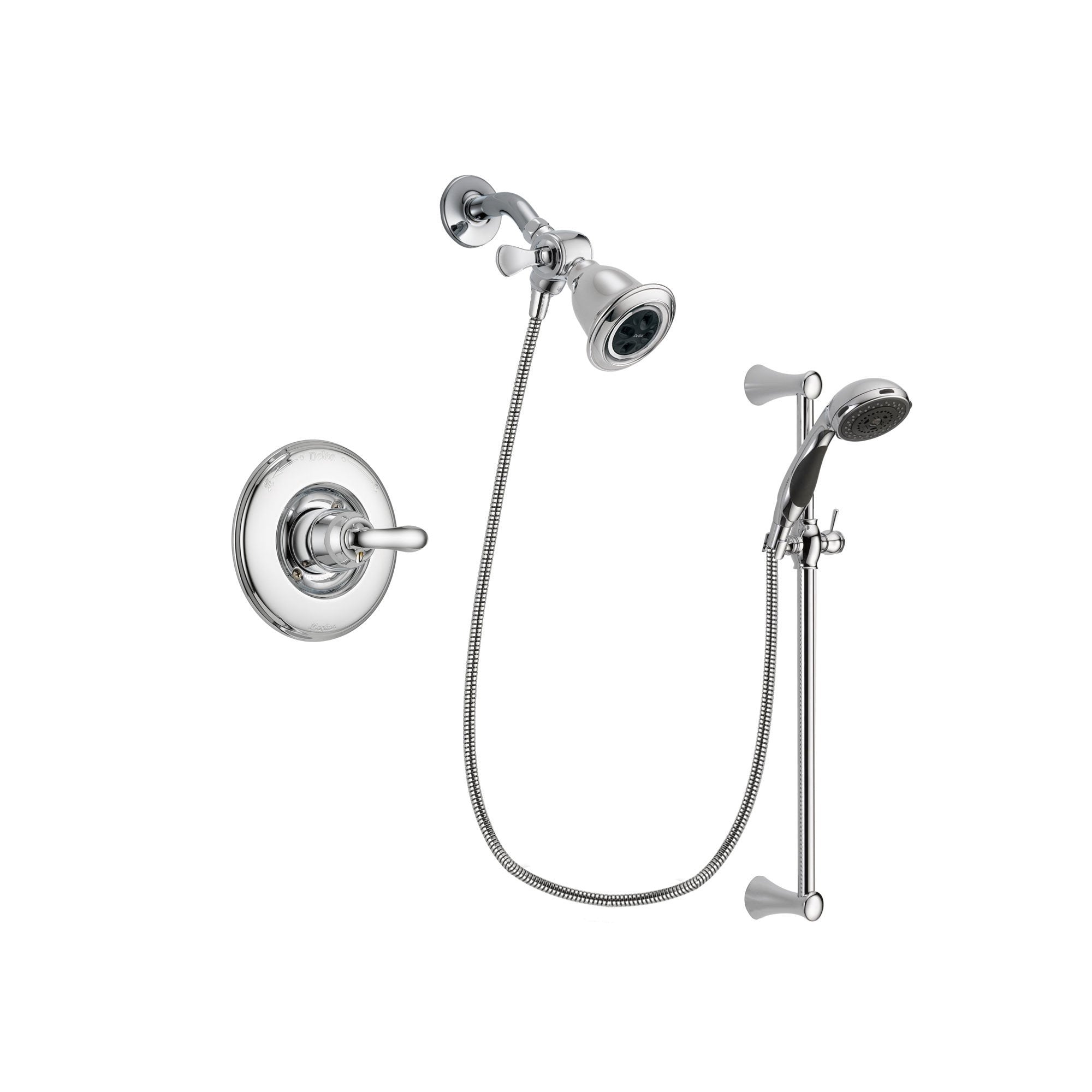 Delta Linden Chrome Finish Shower Faucet System Package with Water Efficient Showerhead and 5-Spray Wall Mount Slide Bar with Personal Handheld Shower Includes Rough-in Valve DSP0750V