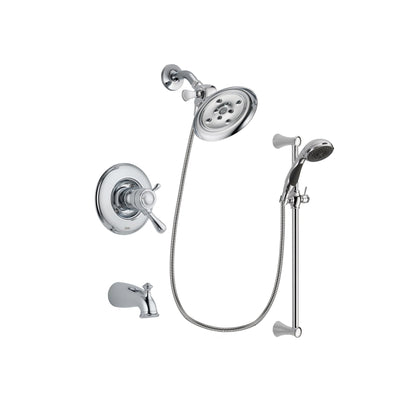 Delta Leland Chrome Finish Thermostatic Tub and Shower Faucet System Package with Large Rain Showerhead and 5-Spray Wall Mount Slide Bar with Personal Handheld Shower Includes Rough-in Valve and Tub Spout DSP0769V