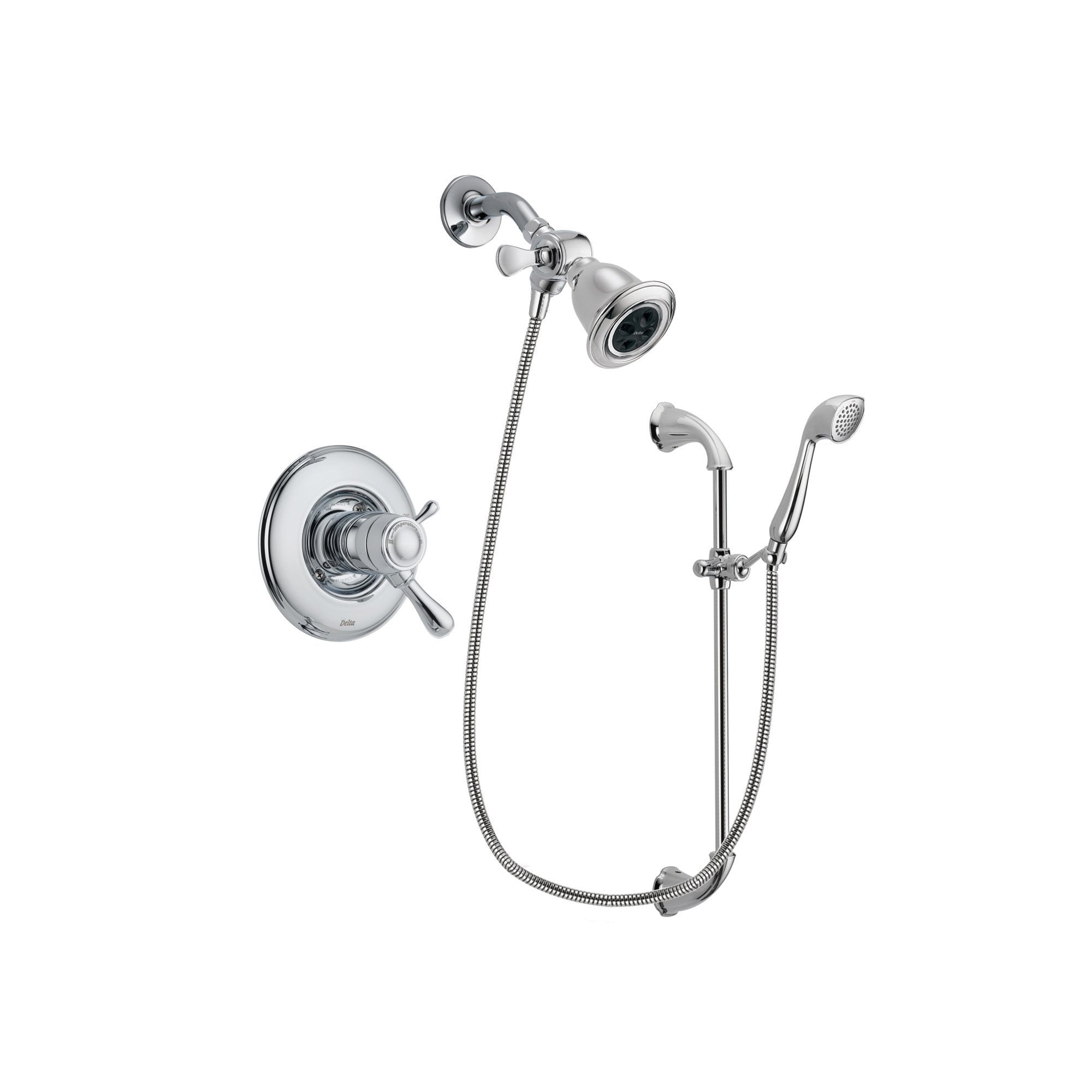 Delta Leland Chrome Finish Thermostatic Shower Faucet System Package with Water Efficient Showerhead and Handheld Shower with Slide Bar Includes Rough-in Valve DSP0872V