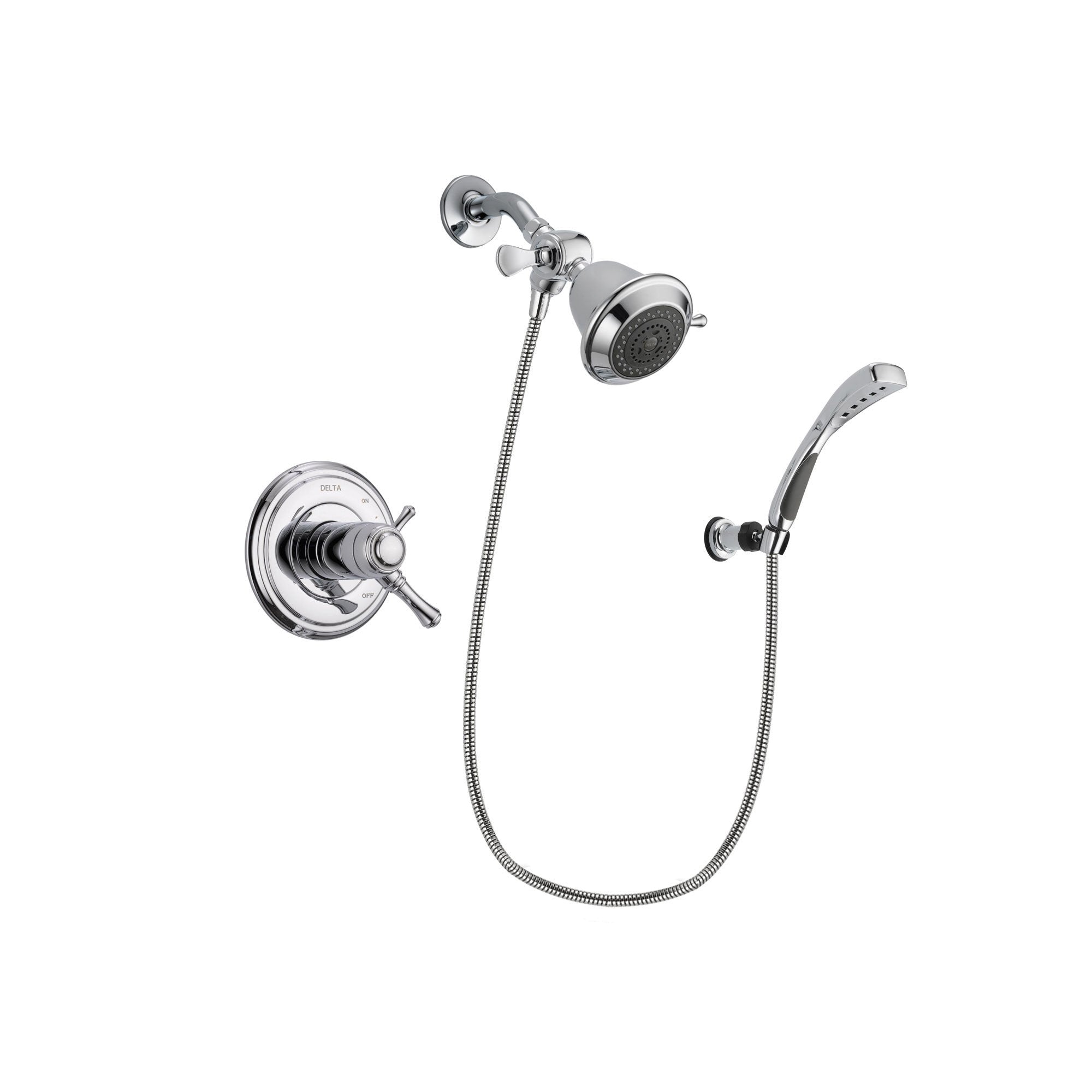 Delta Cassidy Chrome Finish Thermostatic Shower Faucet System Package with Shower Head and Wall-Mount Bracket with Handheld Shower Spray Includes Rough-in Valve DSP0978V